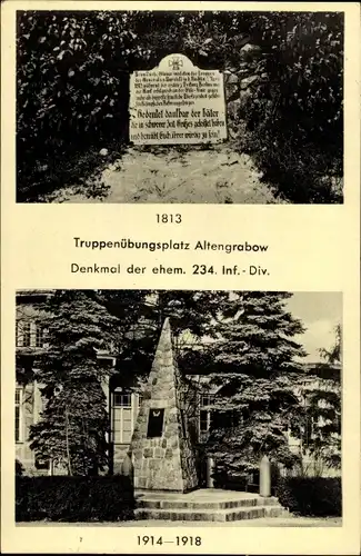 Ak Altengrabow Möckern in Sachsen Anhalt, Truppenübungsplatz, Denkmäler