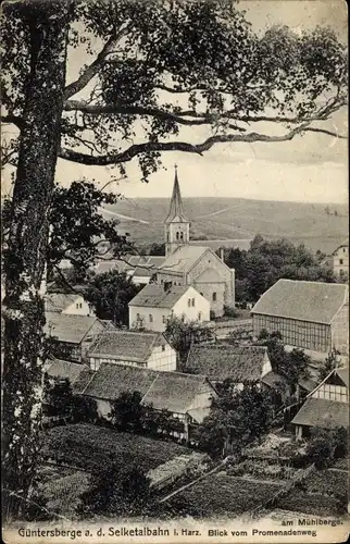 Ak Güntersberge Harzgerode am Harz, Blick auf Ortschaft mit Kirche