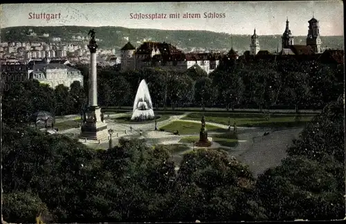 Relief Ak Stuttgart am Neckar, Schlossplatz mit altem Schloss