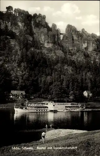Ak Lohmen Sächsische Schweiz, Bastei mit Luxusmotorschiff