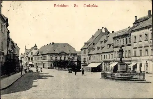 Ak Hainichen in Sachsen, Marktplatz, Denkmal