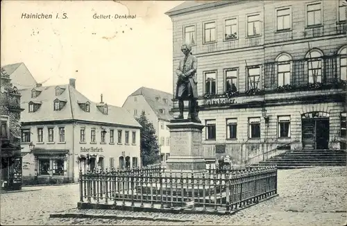Ak Hainichen in Sachsen, Gellert Denkmal, Rathaus