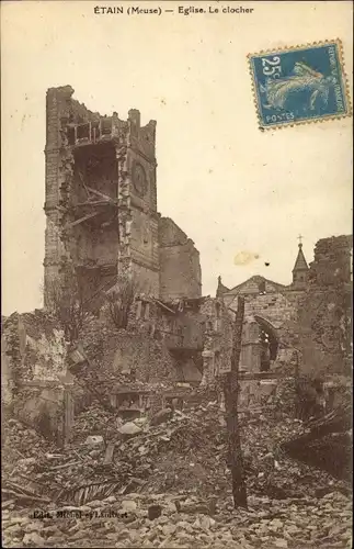 Ak Etain Meuse, Eglise, Le Clocher, Ruine