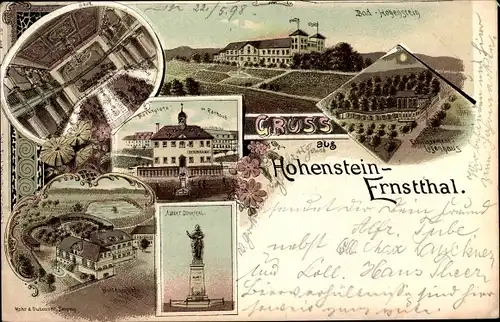 Litho Hohenstein Ernstthal Landkreis Zwickau, Etablissement Logenhaus, Marktplatz, Rathaus