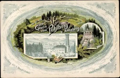 Künstler Ak Annaberg Buchholz Erzgebirge, Pöhlberg, Aussichtsturm, Panorama