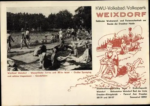 Ak Dresden Weixdorf, KWU-Volksbad, Volkspark, Waldbad, Partie am Strand