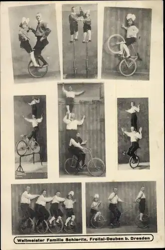 Ak Deuben Freital in Sachsen, Weltmeister Familie Schieritz, Fahrradakrobaten