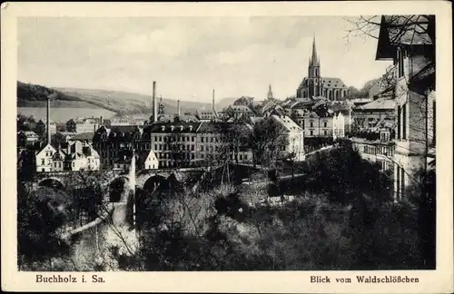 Ak Annaberg Buchholz im Erzgebirge, Blick vom Waldschlösschen auf den Ort