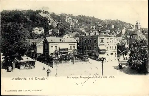 Ak Dresden Nordost Loschwitz, Blick zur Bergschwebebahn