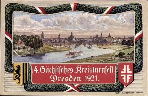 Künstler Ak Rowland, Dresden Zentrum Altstadt, 4. Sächsisches Kreisturnfest 1921, Stadtansicht