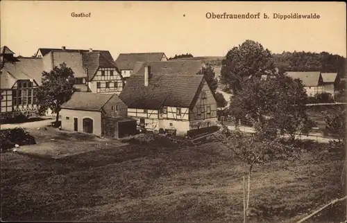 Ak Oberfrauendorf Glashütte im Osterzgebirge, Blick auf den Ort mit Gasthof