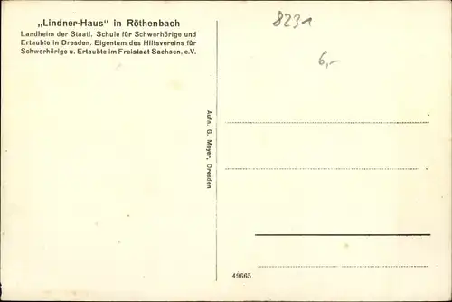 Ak Röthenbach Pretzschendorf Klingenberg im Osterzgebirge, Lindner Haus, Landheim f. Schwerhörige