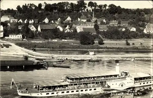 Foto Ak Copitz Pirna an der Elbe, Salondampfer Dresden, Blick auf den Ort