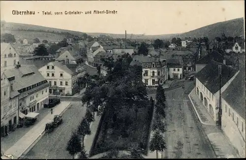 Ak Olbernhau im Erzgebirge, Totalansicht, Grüntaler Straße, Albert Straße