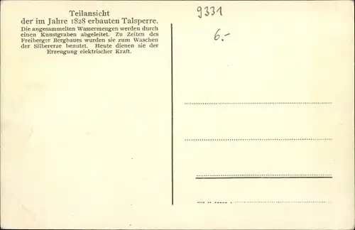 Ak Dittmannsdorf Olbernhau im Erzgebirge, Teilansicht der 1828 erbauten Talsperre