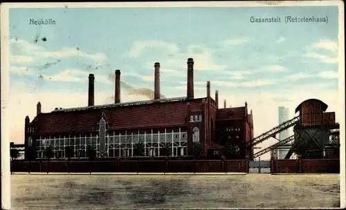 Ak Berlin Neukölln, Gasanstalt, Retortenhaus