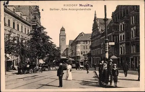 Ak Berlin Neukölln Rixdorf, Berlinerstraße Ecke Anzengruberstraße
