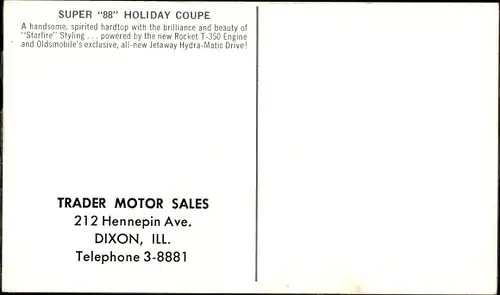 Ak Super 88 Holiday Coupe, Starfire, Trader Motor Sales Dixon Illinois