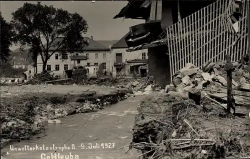 Foto Ak Bad Gottleuba Berggießhübel in Sachsen, Unwetterkatastrophe Juli 1927, Hochwasser