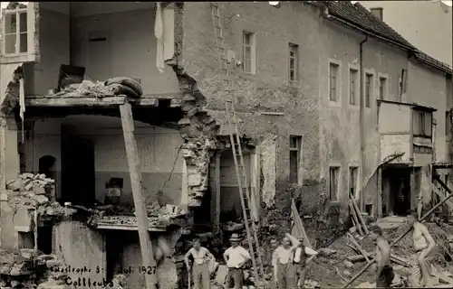 Foto Ak Bad Gottleuba Berggießhübel in Sachsen, Unwetterkatastrophe Juli 1927, Hochwasser