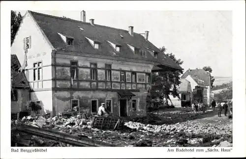 Ak Bad Gottleuba Berggießhübel in Sachsen, Hochwasser 1927, Hotel Sächsisches Haus