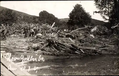 Foto Ak Bad Gottleuba Berggießhübel, Verwüstungen nach Hochwasser 1927
