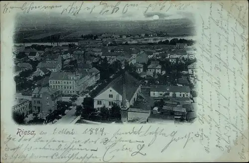 Mondschein Ak Riesa an der Elbe Sachsen, Blick auf den Ort