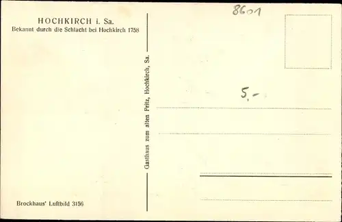 Ak Hochkirch in der Oberlausitz, Fliegeraufnahme, Kirche, Gasthaus zum alten Fritz