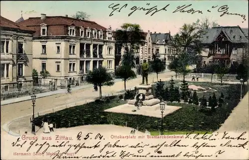 Ak Zittau in der Oberlausitz, Ottokarplatz mit Bismarckdenkmal