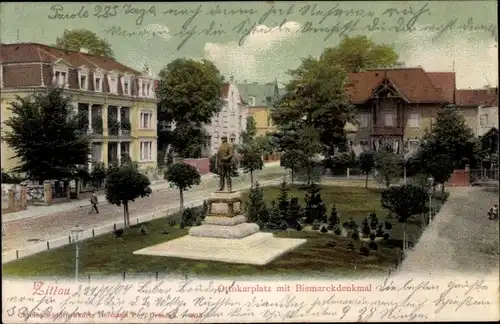 Ak Zittau in der Oberlausitz, Ottokarplatz mit Bismarckdenkmal