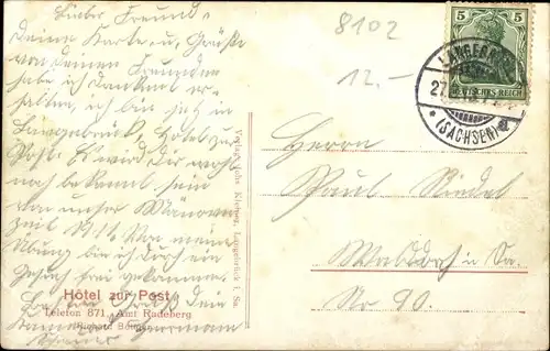 Ak Dresden Nord Langebrück, Hotel zur Post