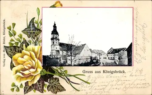 Ak Königsbrück in der Oberlausitz, Teilansicht mit Kirche, Blume