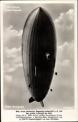 Ak Zeppelin Luftschiff LZ 129 Hindenburg