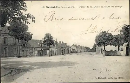 Ak Noyant Maine et Loire, Place de la Lune et Route de Bauge