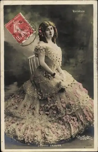 Ak Schauspielerin Jeanne Saulier, Portrait, Varietes, Atelier Reutlinger Paris