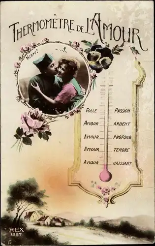 Ak Thermometre de l'Amour, Soldatenliebe, Thermometer
