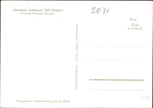 Ak Hoisdorf Schleswig Holstein, Fliegeraufnahme, Altersheim Lichtensee, Propstei Hilfswerk Stormarn