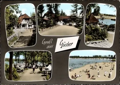 Ak Güster in Lauenburg, Am Prüss See, Strand, Fachwerkhaus