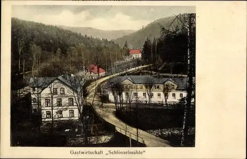 Ak Wilischthal im Erzgebirge Sachsen, Gastwirtschaft Schlösselmühle, Inh. Paul Claus