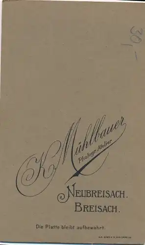 Kabinett Foto Soldat mit Uniform, Schulterklappe, Fotograf K. Mühlbauer Neubreisach Breisach