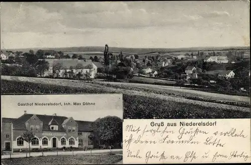 Ak Niederelsdorf Lunzenau in Sachsen, Gasthof, Blick auf den Ort