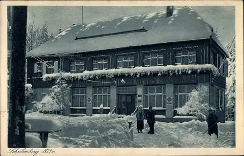 Ak Scheibenberg im Erzgebirge, Unterkunftshaus auf dem Scheibenberg