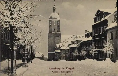 Ak Annaberg Buchholz im Erzgebirge, Große Kirchgasse, Winteransicht