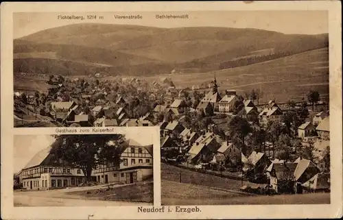 Ak Neudorf Sehmatal im Erzgebirge, Blick auf den Ort, Gasthaus zum Kaiserhof, Bethlehemstift