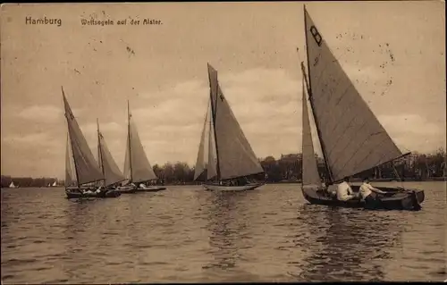 Ak Hamburg Altstadt, Wettsegeln auf der Alster