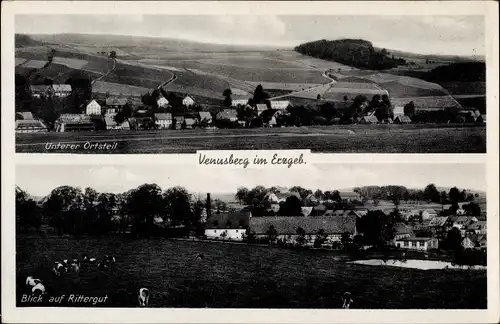 Ak Venusberg Drebach Erzgebirge, Unterer Ortsteil, Blick auf Rittergut