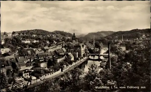 Ak Waldheim in Mittelsachsen, Gesamtansicht der Stadt, Fluss, Brücke