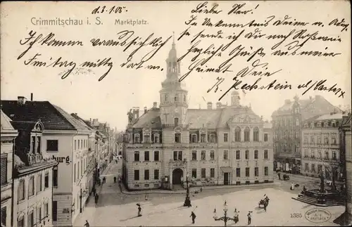 Ak Crimmitschau in Sachsen, Marktplatz, Rathaus