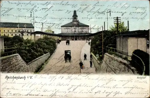 Ak Reichenbach im Vogtland, Bahnhof, Menschen, Kutsche