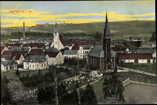 Ak Ostritz in der Oberlausitz, Stadtbild mit Kirche